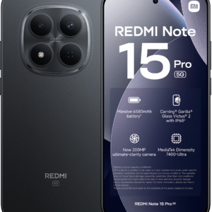 p16 black frontback ksp <p data-start="409" data-end="608">Le<strong> Xiaomi Redmi Note 15 Pro</strong> allie performance et autonomie grâce à son grand écran haute définition, son processeur puissant, son appareil photo avancé et sa batterie haute capacité conçue pour durer toute la journée., Disponible sur <a href="https://bit.ly/App-PhonesStore-Android"><strong><em>Phones Store</em></strong></a><strong><em> </em></strong><em>U</em>niquement au meilleur prix du marché. ‎Retrouvez ici ces caractéristiques. Téléchargez l’application <a href="https://bit.ly/App-PhonesStore-Android"><strong><em>Phones Store</em></strong></a><em> </em>ici pour ne rien rater.</p> <ul> <li><strong>Mémoire RAM</strong>:   08 Go</li> <li><strong>Mémoire interne</strong>:  256  Go</li> <li><strong>Batterie</strong>:   6500 mAh</li> <li><strong>Caméra arrière</strong>:  200 MP</li> <li><strong>Caméra avant </strong>:   20  MP</li> <li><strong>Processeur:  </strong>Mediatek  Dimensity 7400 Ultra</li> <li><strong>Système d’exploitation</strong>:  Android 15</li> <li><strong>Écran</strong>:  6,83 pouces AMOLED</li> <li><strong>Carte SIM</strong>:   <span dir="ltr">Double SIM</span> (Nano-SIM + Nano-SIM)</li> <li><strong>Réseaux</strong>:   5G</li> <li><strong>Poids</strong>:  210 g</li> <li><strong>Resistance :  </strong>IP69 Étanche à la poussière et résistant à l’eau (contre les éclaboussures)</li> <li><strong>Garantie 12 mois sav</strong></li> <li>Localisations <a href="https://bit.ly/AdressePhonesStore"><strong>Phones Store</strong></a></li> </ul> Puissance, fluidité et réactivité au quotidien